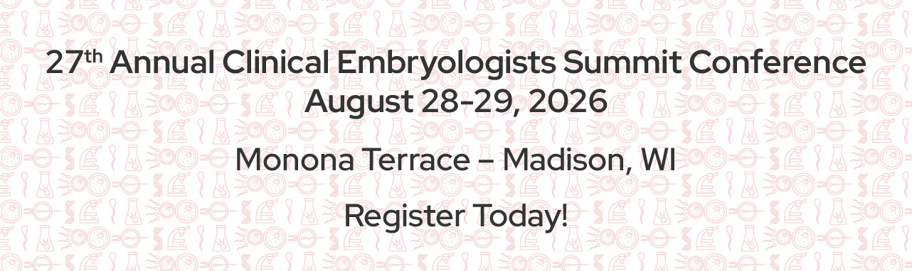 Banner advertising the 27th annual Clinical Embryologists Summit Conference, August 28-29, 2026
